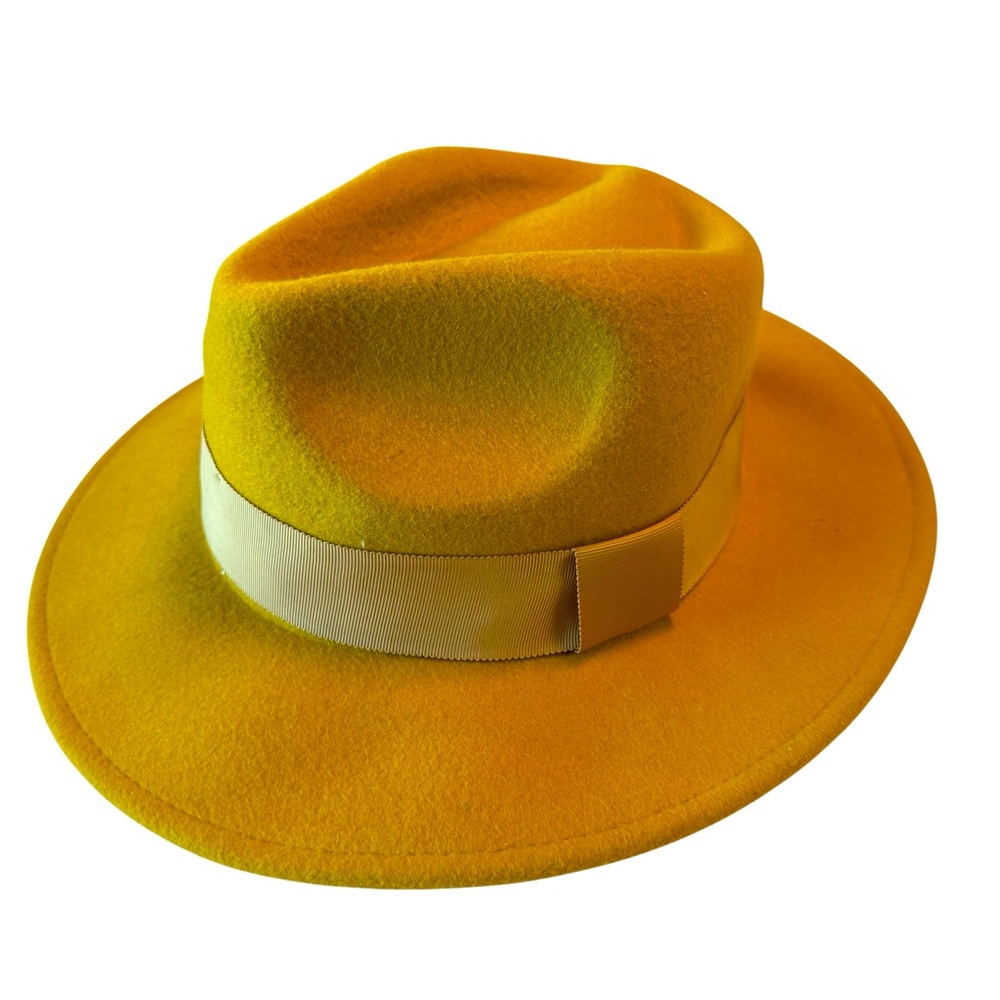 High End Soft Retro Aldo Women’s M/L Mustard Yellow Fedora Hat MINTY